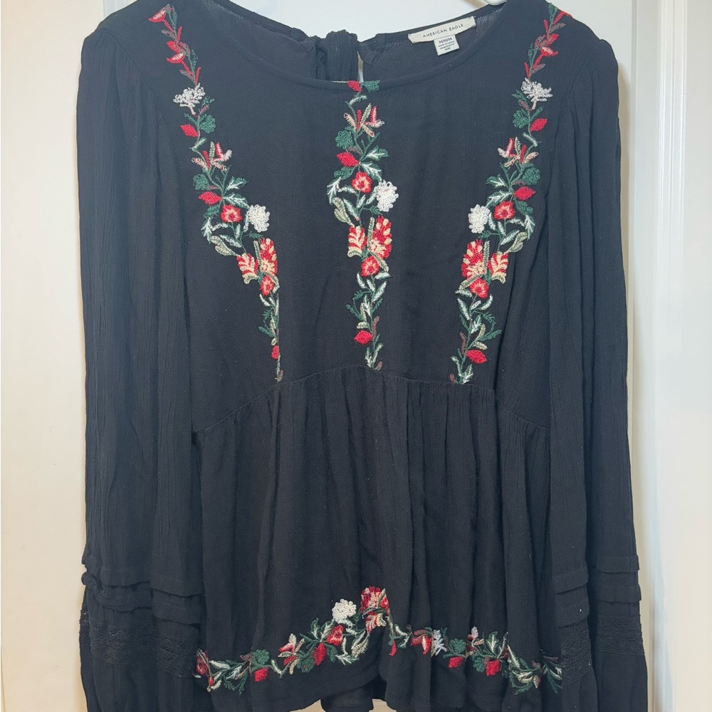 American eagle Embroidered Black Blouse